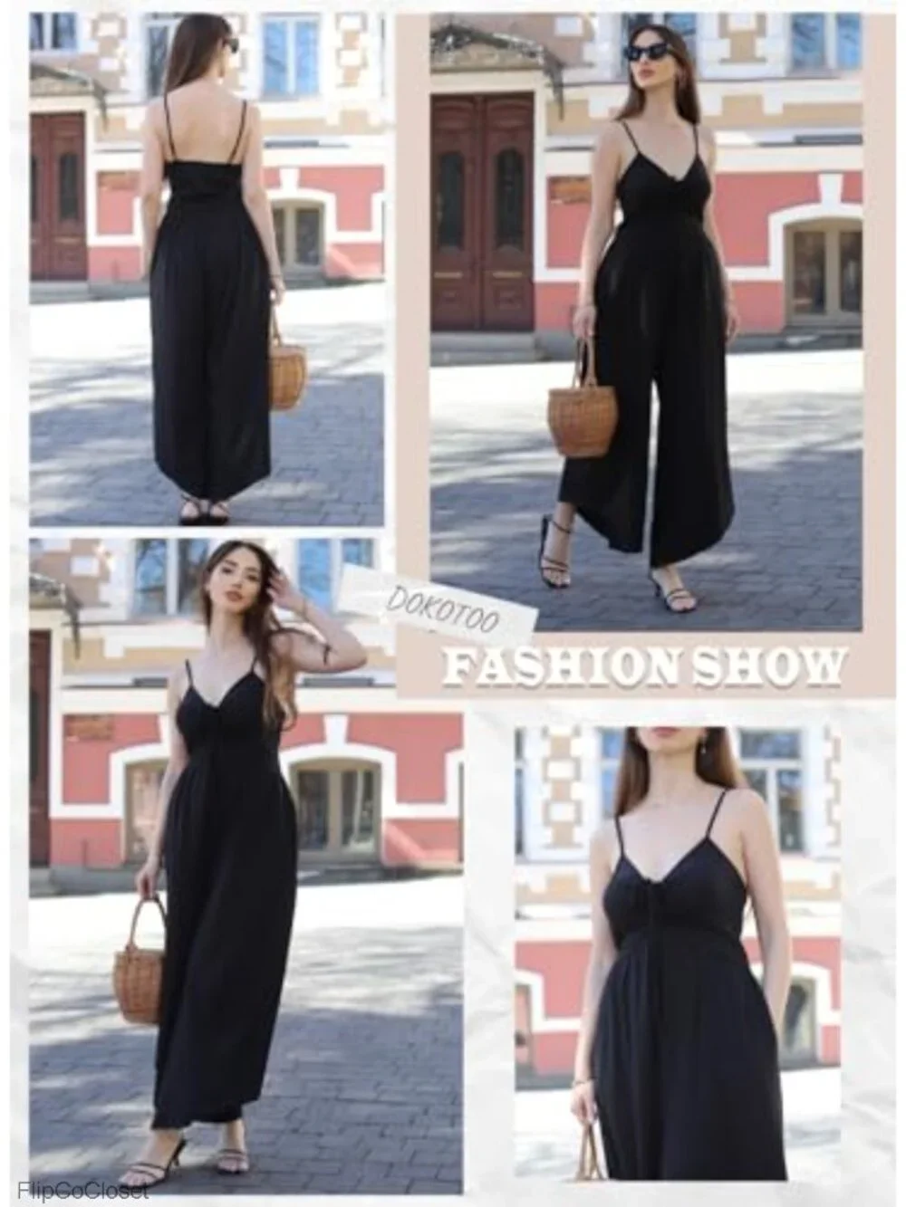 Spaghetti Strap Wide Leg Jumpsuit Romper with Pockets